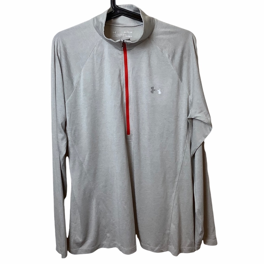 Under Armour 1/4 Zip Long Sleeve Shirt Womens XL Loose Heatgear Light Gray